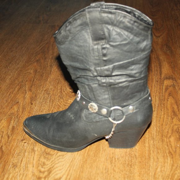 Handcrafted Dingo Black Faux Leather Western Cowgirl Boots size 9 wide - Picture 5 of 9